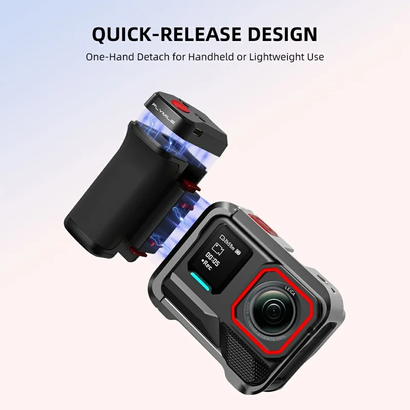 Uchwyt FLYMILE do fotografii ulicznej do kamery akcji, plastikowy, zdalne sterowanie migawki przez Bluetooth, magnetyczna, demontowalna rączka - Czarny