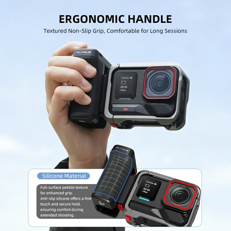 Uchwyt FLYMILE do fotografii ulicznej do kamery akcji, plastikowy, zdalne sterowanie migawki przez Bluetooth, magnetyczna, demontowalna rączka - Czarny