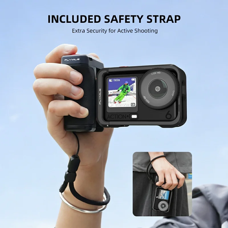 Uchwyt FLYMILE do fotografii ulicznej do kamery akcji, plastikowy, zdalne sterowanie migawki przez Bluetooth, magnetyczna, demontowalna rączka - Czarny