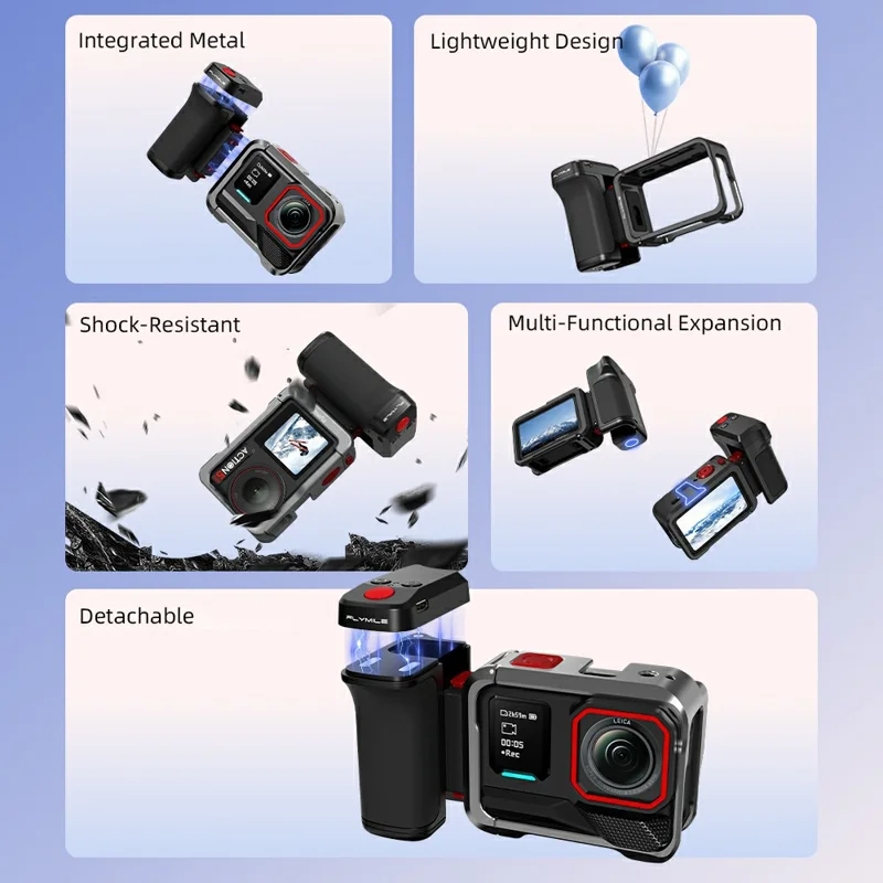 Uchwyt FLYMILE do fotografii ulicznej do kamery akcji, plastikowy, zdalne sterowanie migawki przez Bluetooth, magnetyczna, demontowalna rączka - Czarny