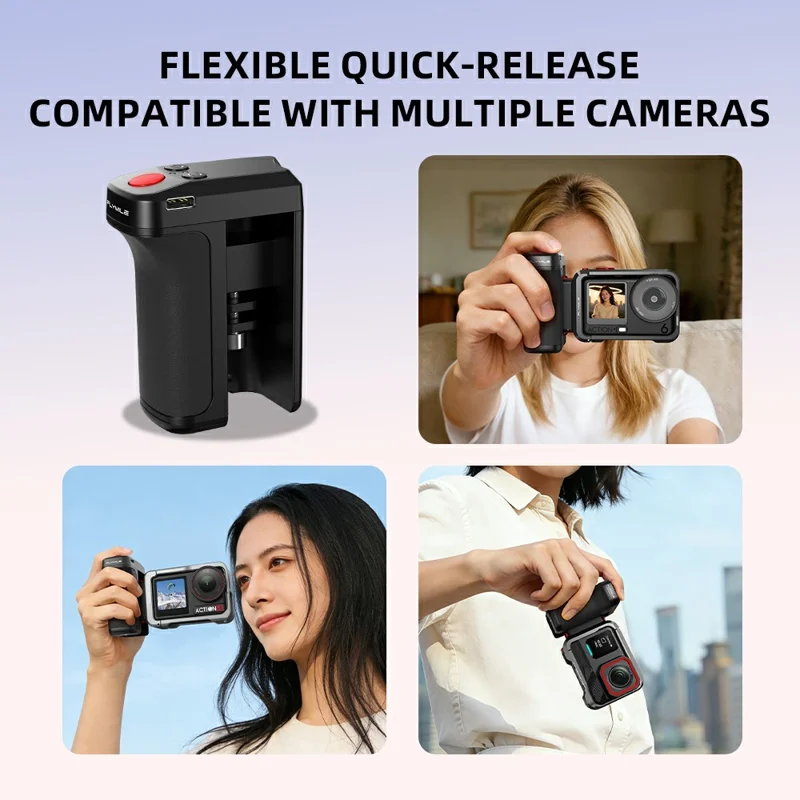 Uchwyt FLYMILE do fotografii ulicznej do kamery akcji, plastikowy, zdalne sterowanie migawki przez Bluetooth, magnetyczna, demontowalna rączka - Czarny