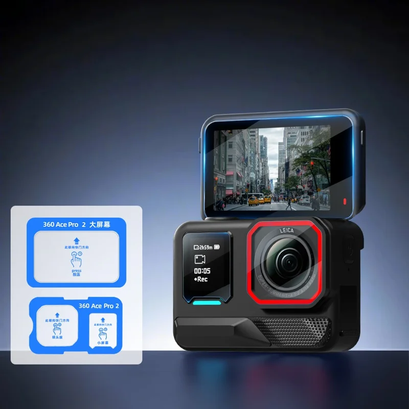 FLYMILE 1 Set For Insta360 Ace Pro 2 Camera Tempered Glass Screen Protector Front Rear Lens Film - Transparent