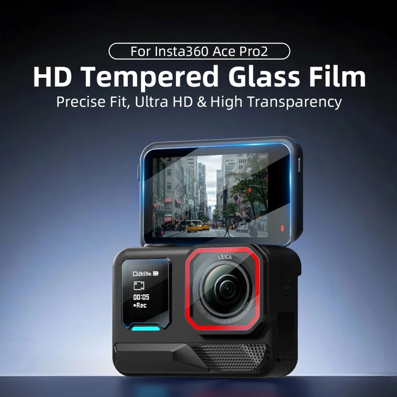 FLYMILE 1 Set For Insta360 Ace Pro 2 Camera Tempered Glass Screen Protector Front Rear Lens Film - Transparent