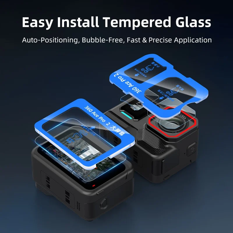 FLYMILE 1 Set For Insta360 Ace Pro 2 Camera Tempered Glass Screen Protector Front Rear Lens Film - Transparent