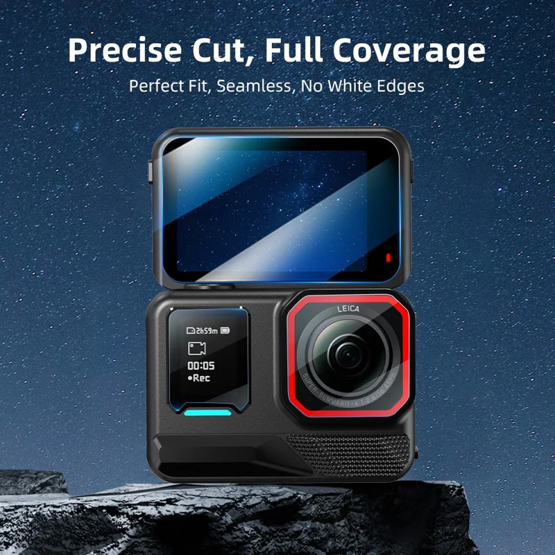 FLYMILE 1 Set For Insta360 Ace Pro 2 Camera Tempered Glass Screen Protector Front Rear Lens Film - Transparent