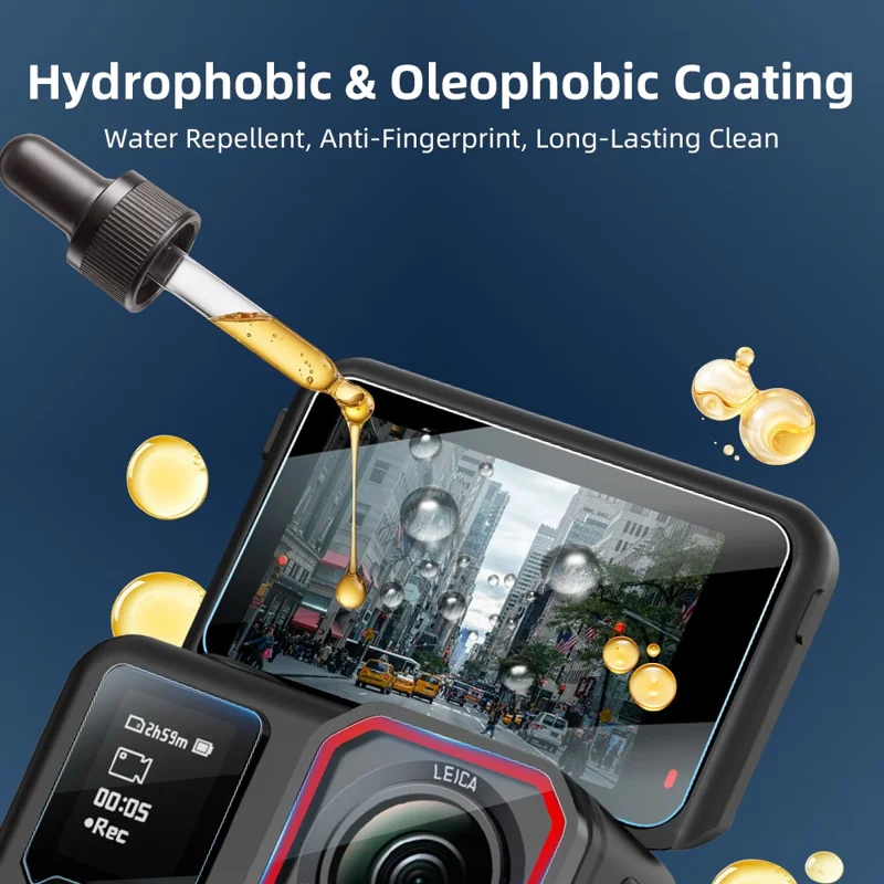 FLYMILE 1 Set For Insta360 Ace Pro 2 Camera Tempered Glass Screen Protector Front Rear Lens Film - Transparent