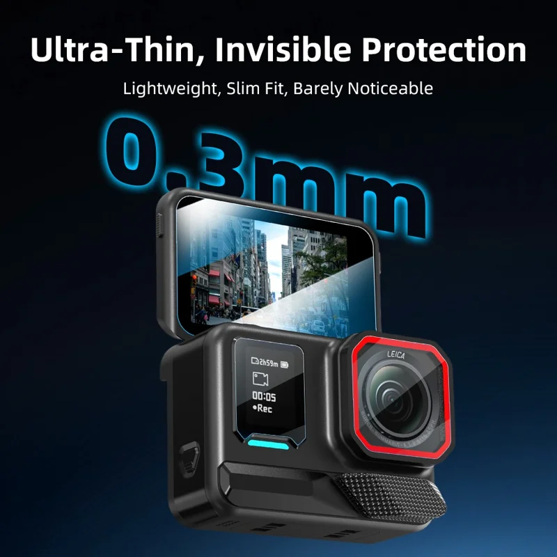 FLYMILE 1 Set For Insta360 Ace Pro 2 Camera Tempered Glass Screen Protector Front Rear Lens Film - Transparent