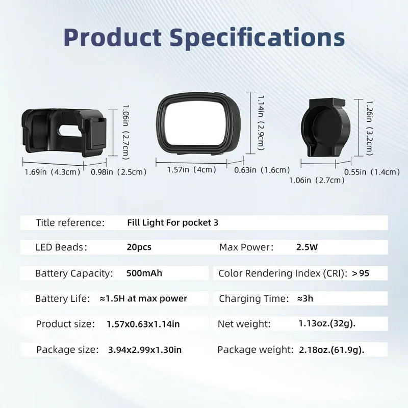 For DJI Osmo Pocket 3 Magnetic Fill Light 3 Color Temperature LED Light for Photography Live Streaming - Black