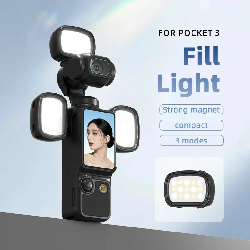 For DJI Osmo Pocket 3 Magnetic Fill Light 3 Color Temperature LED Light for Photography Live Streaming - Black
