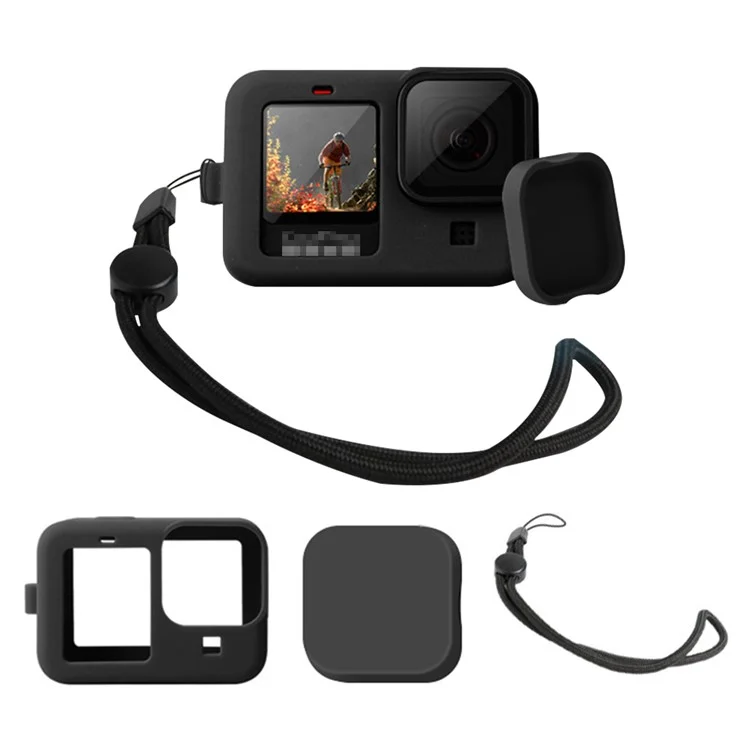 Manga de Cámara de Silicona Con Cubierta de Tapa de Lente Anti-perdición Para GoPro Hero9 - Negro