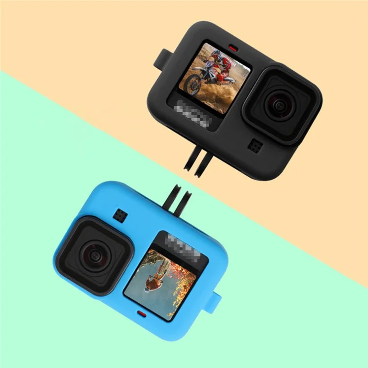 Manga de Câmera de Silicone Com Tampa de Tampa de Lente Cordão Anti-perdida Para GoPro Hero9 - Preto