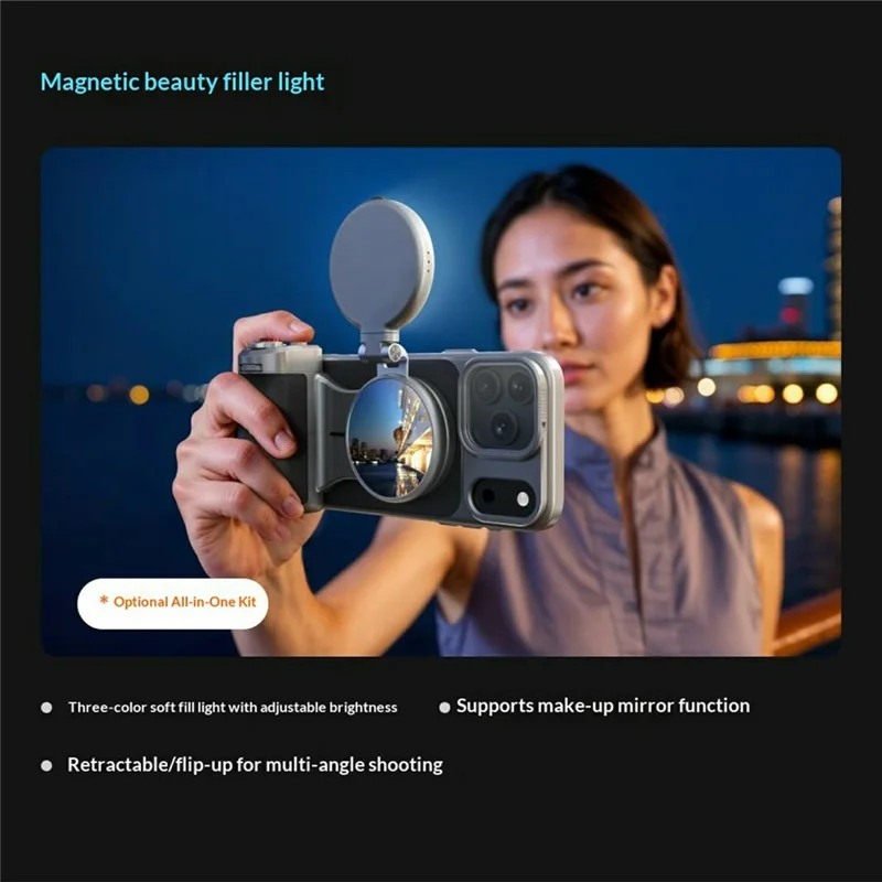 TELESIN P5-MCS-12-TIP For iPhone 17 Pro Phone Camera Grip Handle with UV Filter, Magnetic Fill Light, Phone Case - Black