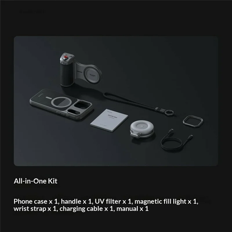 TELESIN P5-MCS-13-TIP til iPhone 17 Pro Max telefonkameragrebsknap med UV-filter, magnetisk fyldlys, telefonbeskyttelsesdæksel - Sort