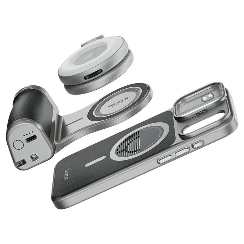 TELESIN P5-MCS-13-TIP til iPhone 17 Pro Max telefonkameragrebsknap med UV-filter, magnetisk fyldlys, telefonbeskyttelsesdæksel - Sort