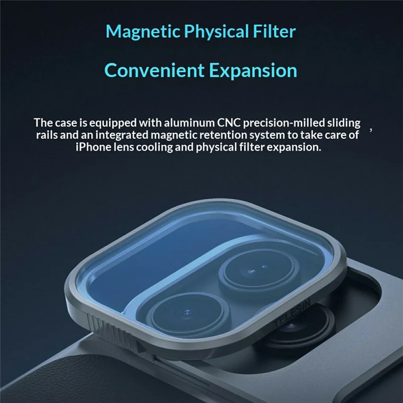 TELESIN P5-MCS-13-TIP til iPhone 17 Pro Max telefonkameragrebsknap med UV-filter, magnetisk fyldlys, telefonbeskyttelsesdæksel - Sort