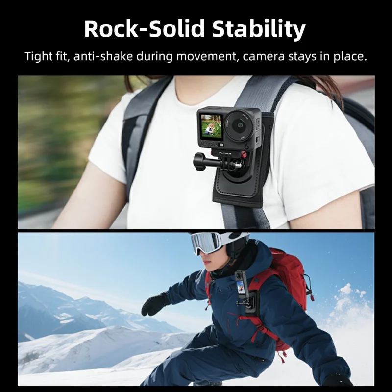 Action Camera Backpack Strap Mount Quick Release 360° Rotation Magic Tape Clip for GoPro DJI Action Camera - Black