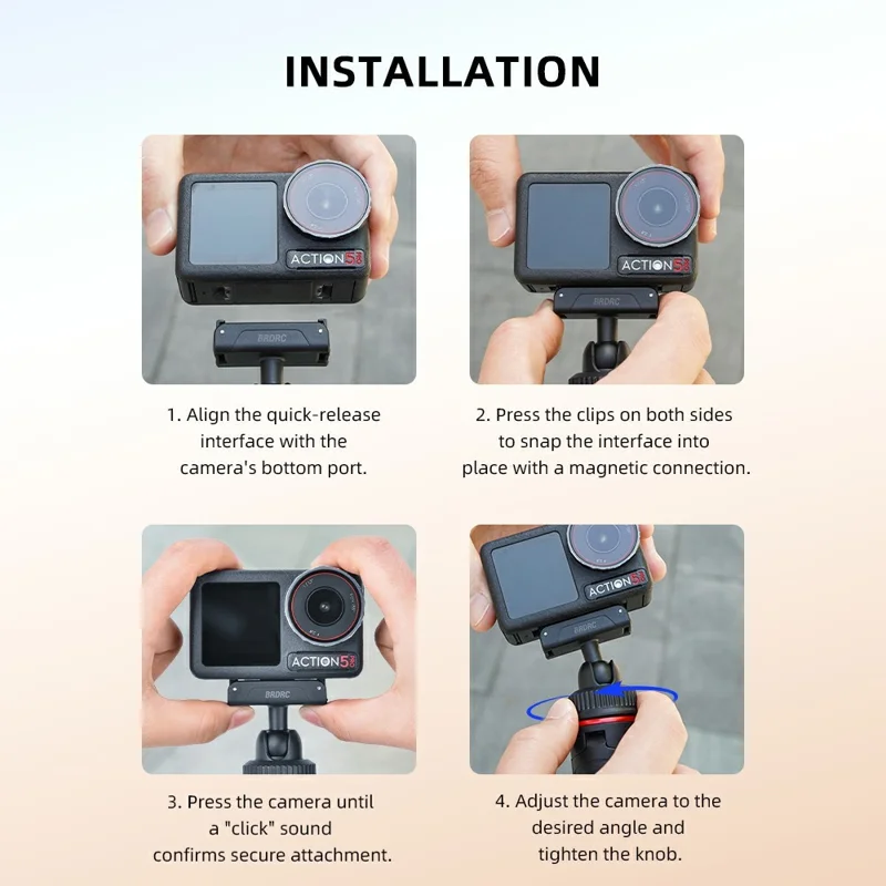 BRDRC Magnetic Tripod for DJI Osmo 360 / Action 5 Pro / Action 4 / Action 3 Aluminum Alloy Quick Release Telescopic Stand - Black