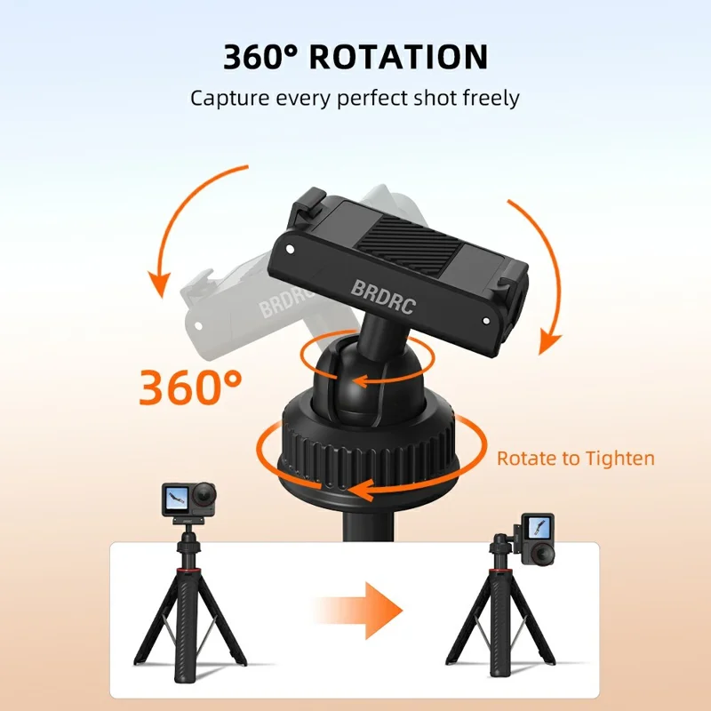 BRDRC Magnetic Tripod for DJI Osmo 360 / Action 5 Pro / Action 4 / Action 3 Aluminum Alloy Quick Release Telescopic Stand - Black