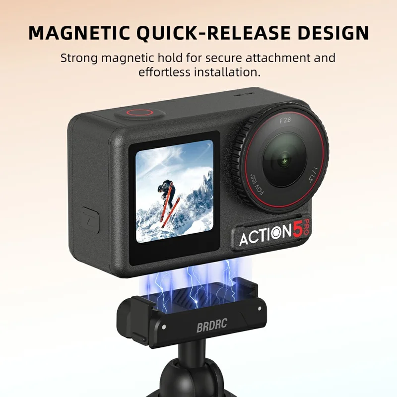 BRDRC Magnetic Tripod for DJI Osmo 360 / Action 5 Pro / Action 4 / Action 3 Aluminum Alloy Quick Release Telescopic Stand - Black