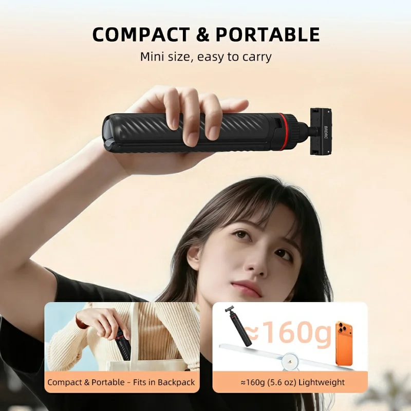 BRDRC Magnetic Tripod for DJI Osmo 360 / Action 5 Pro / Action 4 / Action 3 Aluminum Alloy Quick Release Telescopic Stand - Black