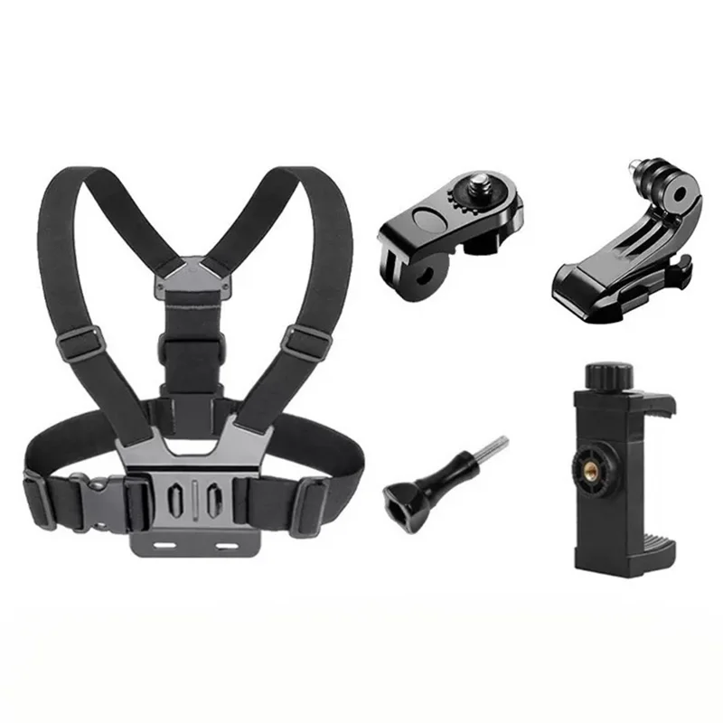 5 in 1 Action Camera Chest Strap Mount Phone Clamp Harness for First Person POV Shooting