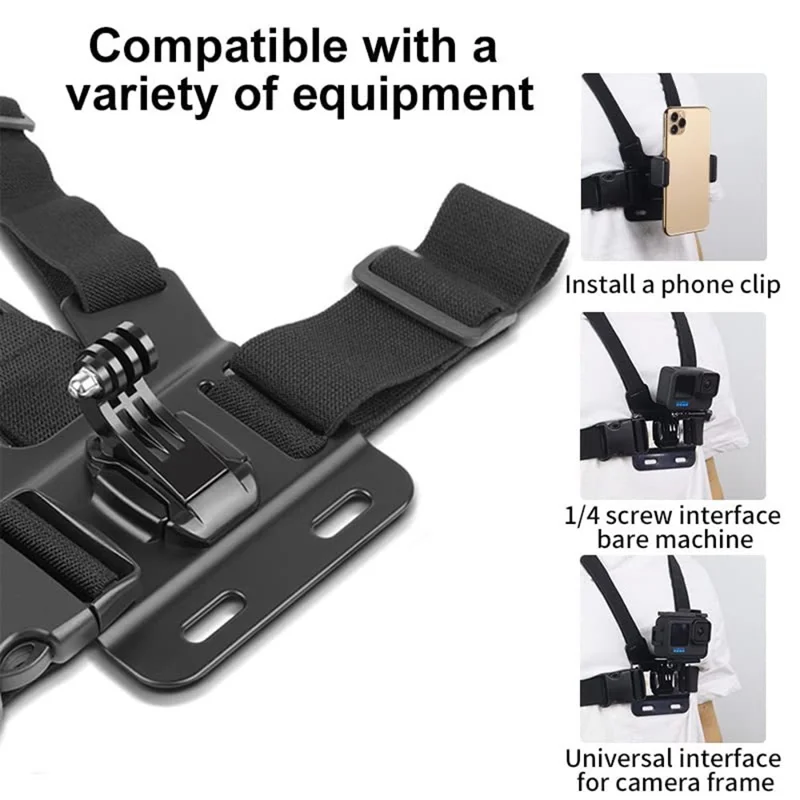 5 in 1 Action Camera Chest Strap Mount Phone Clamp Harness for First Person POV Shooting
