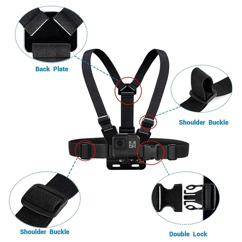 5 in 1 Action Camera Chest Strap Mount Phone Clamp Harness for First Person POV Shooting