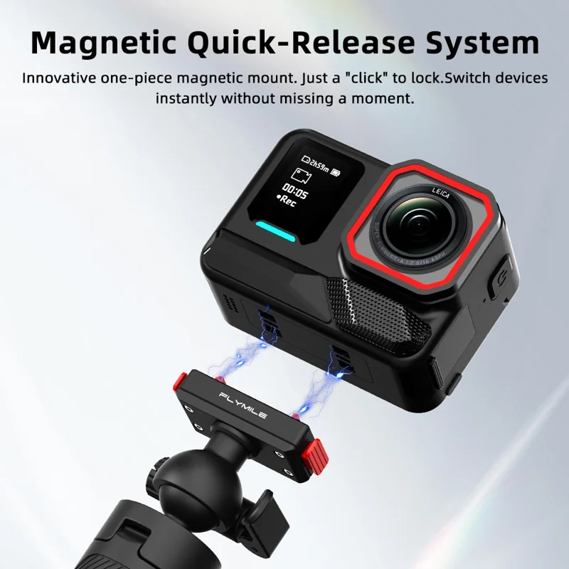 FLYMILE Magnetic Quick-Release Tripod for Insta360 Ace Pro 1  /  2  /  ACE  /  X5 2-in-1 Selfie Stick Telescopic Pole Tripod with Ball Head
