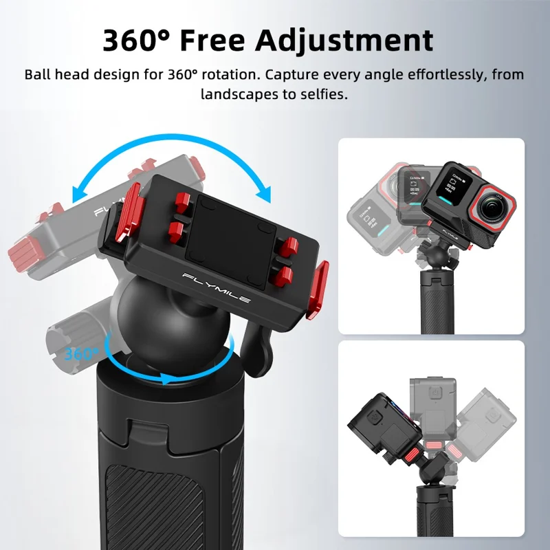 FLYMILE Magnetic Quick-Release Tripod for Insta360 Ace Pro 1  /  2  /  ACE  /  X5 2-in-1 Selfie Stick Telescopic Pole Tripod with Ball Head