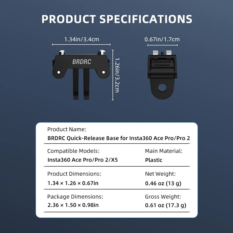 BRDRC - Support de fixation magnétique en plastique à dégagement rapide pour Insta360 Ace Pro 1 / Pro 2, adaptateur avec interface à double griffe