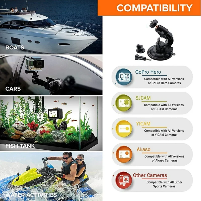 9cm Car Suction Cup Mount 360 Degrees Adjustable Camera Holder 1 / 4 Thread Stand Bracket for GoPro Camera Phone