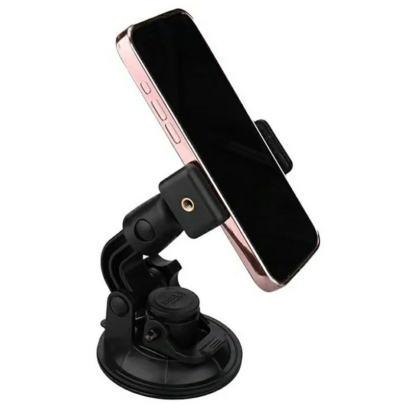 Car Phone Holder 2-in-1 Strong Suction Cup Stand Multi-angle Adjustable Mount with Phone Clamp for Dashboard Windshield - Black