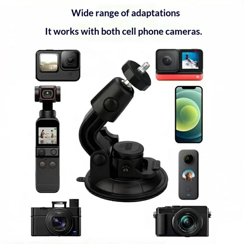 Car Phone Holder 2-in-1 Strong Suction Cup Stand Multi-angle Adjustable Mount with Phone Clamp for Dashboard Windshield - Black