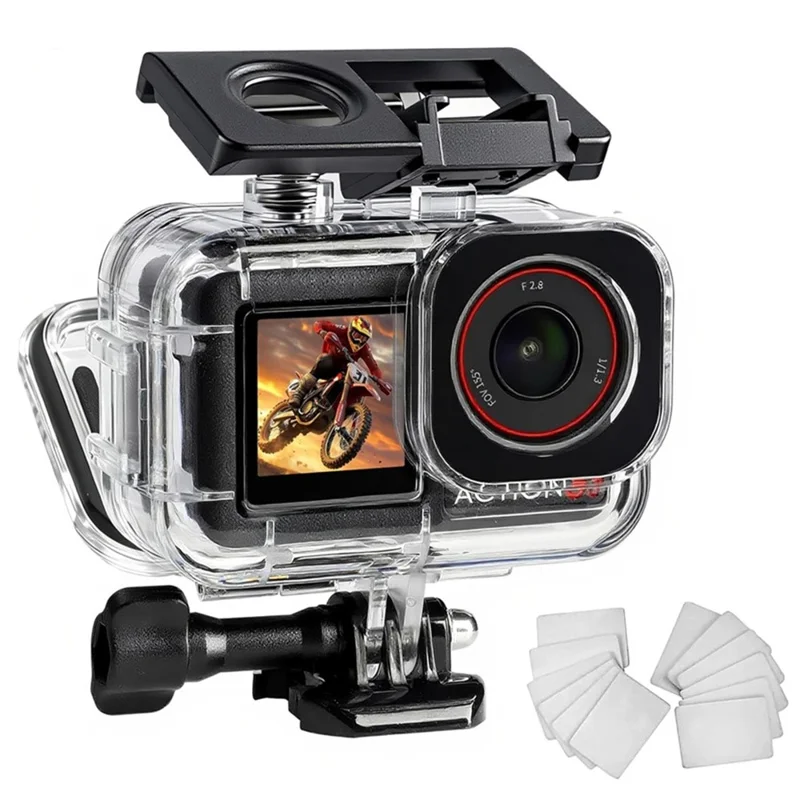 Waterproof Camera Case for DJI Osmo Action 5 Pro  /  4  /  3 Protective Cover with Dual Cold Shoe Mount Anti Fog Inserts - Black  /  White