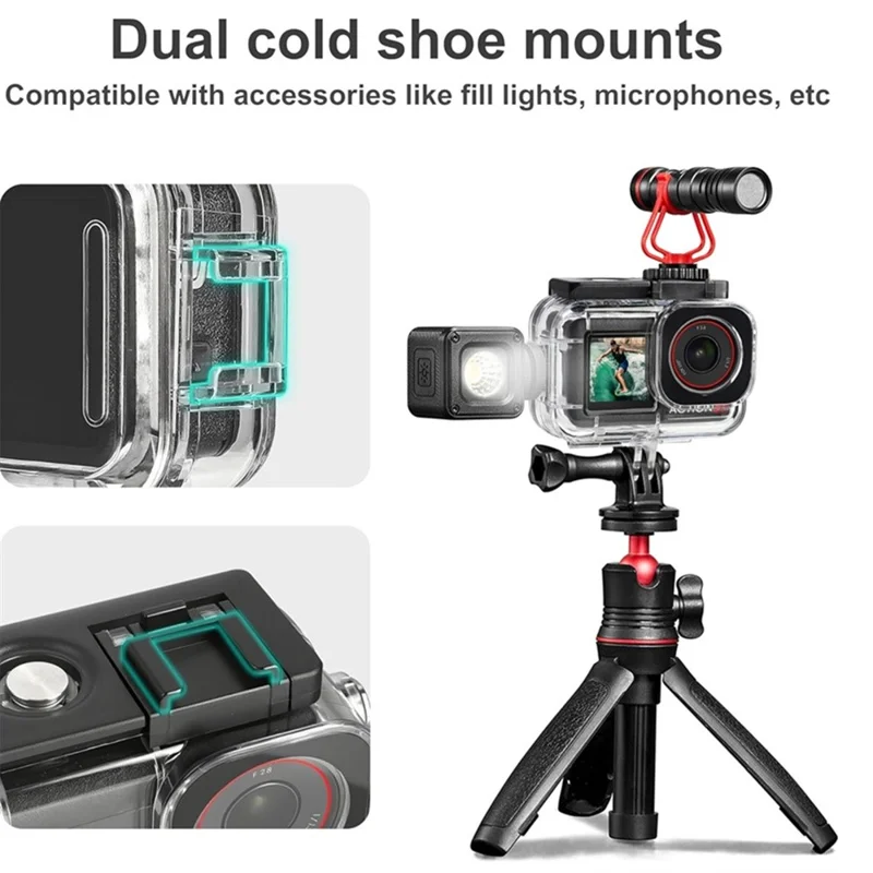 Waterproof Camera Case for DJI Osmo Action 5 Pro  /  4  /  3 Protective Cover with Dual Cold Shoe Mount Anti Fog Inserts - Black  /  White