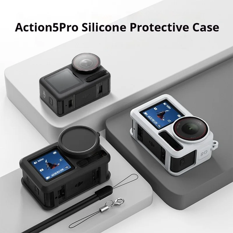 Siliconebeskyttelsesdækk for DJI Osmo Action 3 / 4 / 5 Pro stødfast, ridsefast, med objektivdæksel, kropsbeskyttende cover - Sort