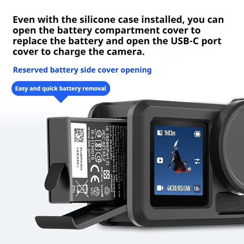 Siliconebeskyttelsesdækk for DJI Osmo Action 3 / 4 / 5 Pro stødfast, ridsefast, med objektivdæksel, kropsbeskyttende cover - Sort