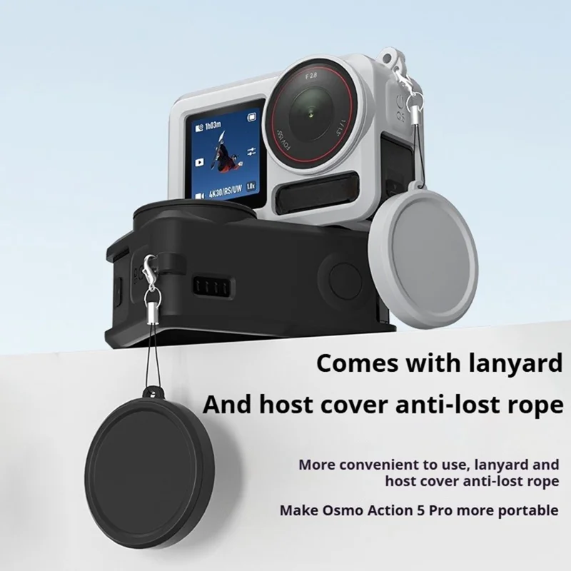 Siliconebeskyttelsesdækk for DJI Osmo Action 3 / 4 / 5 Pro stødfast, ridsefast, med objektivdæksel, kropsbeskyttende cover - Sort