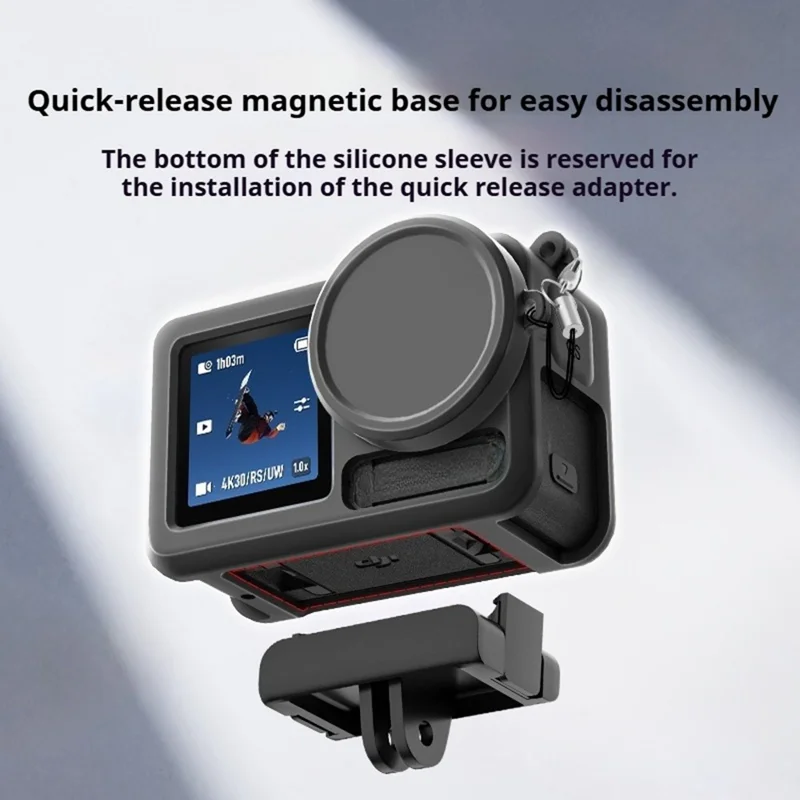 Siliconebeskyttelsesdækk for DJI Osmo Action 3 / 4 / 5 Pro stødfast, ridsefast, med objektivdæksel, kropsbeskyttende cover - Sort