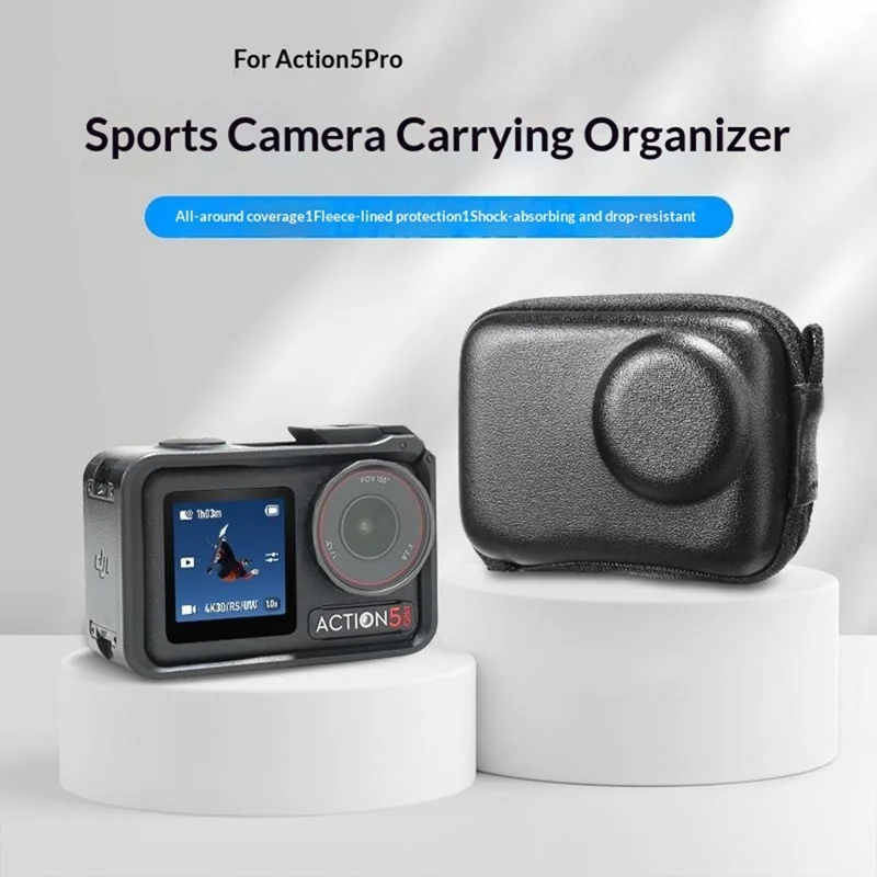 Halvåben hardskral for DJI Osmo Action 5 Pro, opbevaringstaske i PU-læder, stødfast, bærbar taske