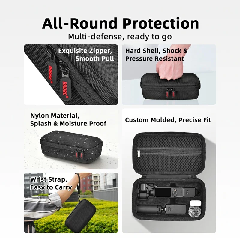 BRDRC Carrying Case for DJI Osmo Pocket 4 Hard Shell Storage Bag Nylon Waterproof Protective Travel Pouch - Black