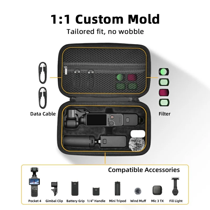 BRDRC Carrying Case for DJI Osmo Pocket 4 Hard Shell Storage Bag Nylon Waterproof Protective Travel Pouch - Black