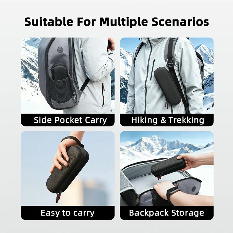 BRDRC Carrying Case for DJI Osmo Pocket 4 Nylon Hard Shell Protective Storage Bag with Wrist Strap & Carabiner - Black