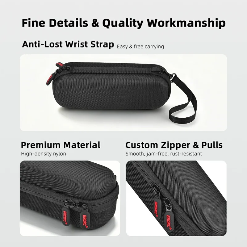 BRDRC Carrying Case for DJI Osmo Pocket 4 Nylon Hard Shell Protective Storage Bag with Wrist Strap & Carabiner - Black