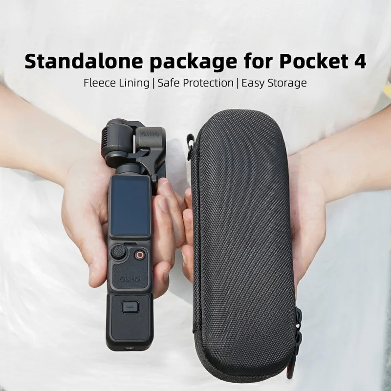 BRDRC Carrying Case for DJI Osmo Pocket 4 Nylon Hard Shell Protective Storage Bag with Wrist Strap & Carabiner - Black