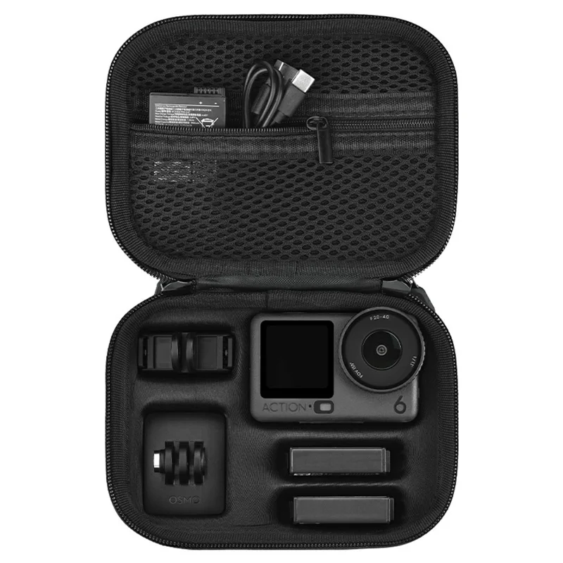 حقيبة حمل BRDRC من المجموعة القياسية لكاميرا DJI Osmo Action 6 / 5 Pro / 4، غطاء صلب واقي من الصدمات مع حزام معصم ومشبك - أسود
