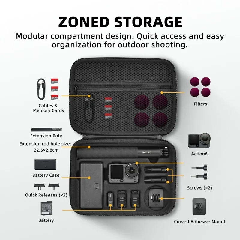 Futerał BRDRC All-in-One na akcesoria do DJI Osmo Action 6, precyzyjne formowanie, odporna na wstrząsy torba z paskiem na ramię – czarny