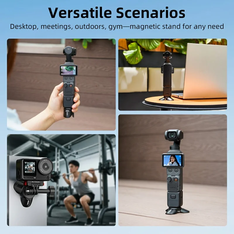BRDRC Mini Statief voor Actiecamera Magnetische Bevestiging Automatisch Openen en Sluiten Uit Hoge Kwaliteit Aluminiumlegering Draagbaar en Inklapbaar Tafelstatief - Zwart
