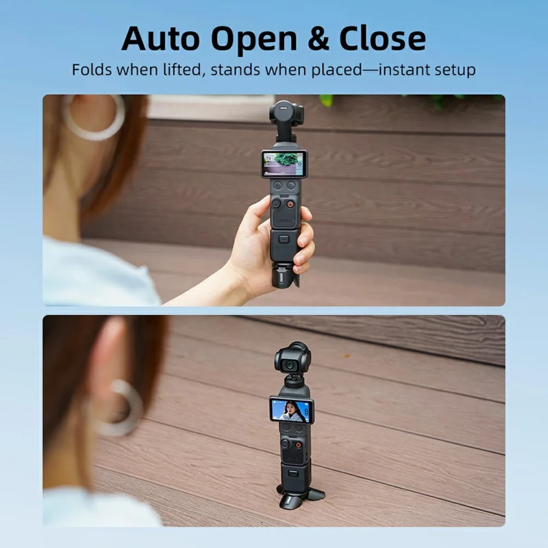 BRDRC Mini Statief voor Actiecamera Magnetische Bevestiging Automatisch Openen en Sluiten Uit Hoge Kwaliteit Aluminiumlegering Draagbaar en Inklapbaar Tafelstatief - Zwart