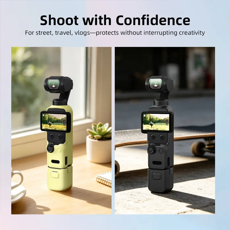 Funda de silicona BRDRC para DJI Osmo Pocket 4, funda protectora completa con tapa de lente / tapa de pantalla / correa - Azul